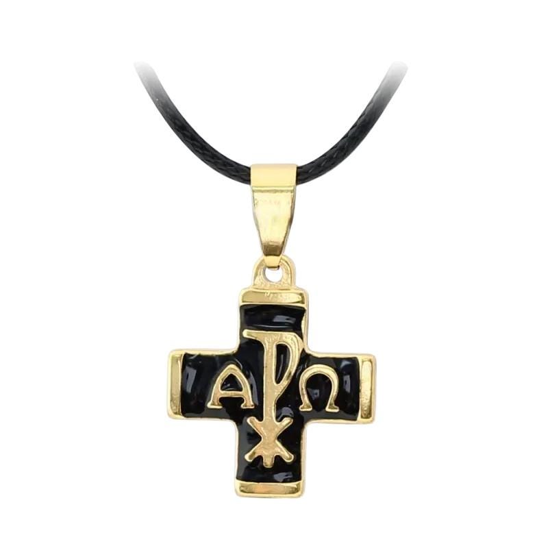 ΑΡΧΩ Traditional Byzantine Greek Black Enamel Pectoral Cross Necklace Pendant