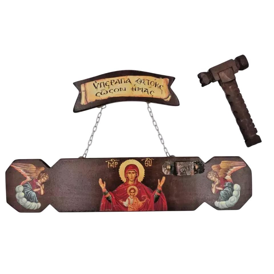 16" Greek Orthodox Monastic Handmade Semantron Wooden Clapper Virgin Mary Icon
