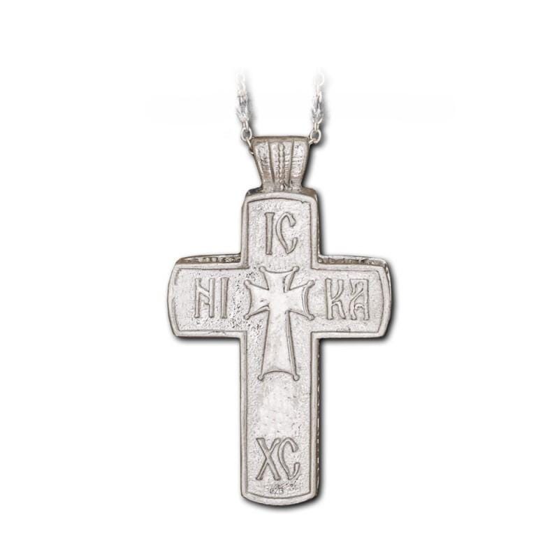 1 3/4” Sterling Silver 925 Hand-Carved Wooden Crucifix Greek Russian Chain Cross