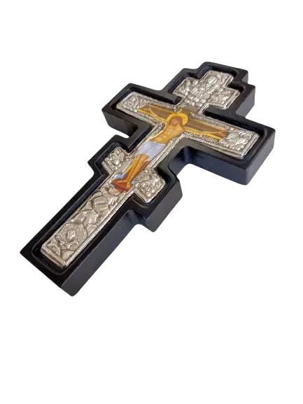 7" Greek Orthodox Metal Byzantine Wall Blessing Cross Crucifxion Icon 17.5cm