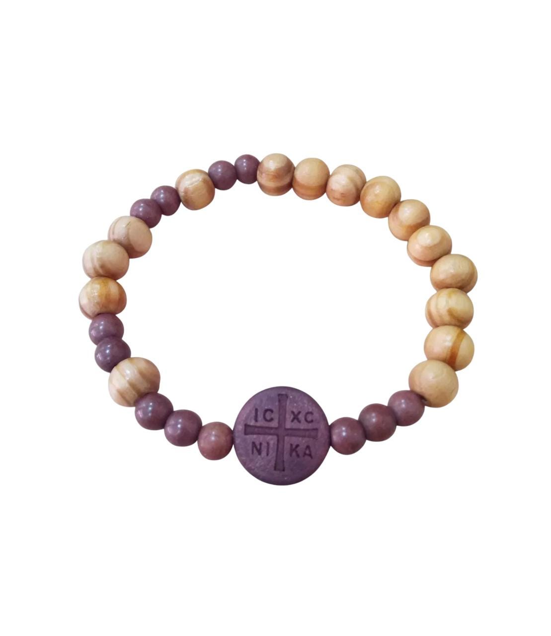ICXC NIKA Wooden Beads Greek Byzantine Orthodox Prayer Rope Elastic Bracelet