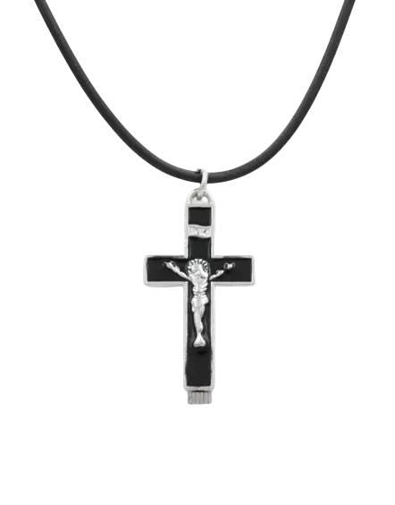 1 3/8" Greek Orthodox METEORA Crucifixion Reliquary Relic Case Pectoral Cross Pendant Necklace 3.4cm