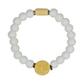 ICXC NIKA White Glass Pearls Wooden Cross Greek Byzantine Orthodox Prayer Rope Elastic Bracelet