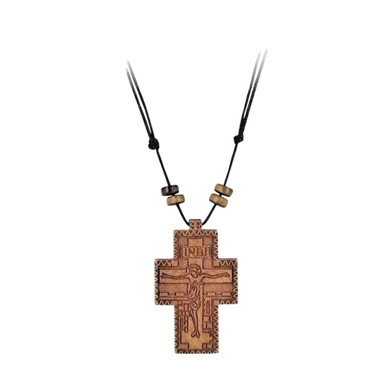 1 3/4" Greek Orthodox Mount Athos Adjustable Cord Engraved Wooden Pendant 4.4cm