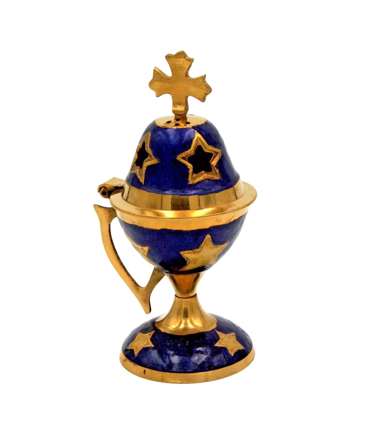 5 1/4" Enamel Decorated Handpainted Greek Orthodox Brass Censer Incense Burning 14cm