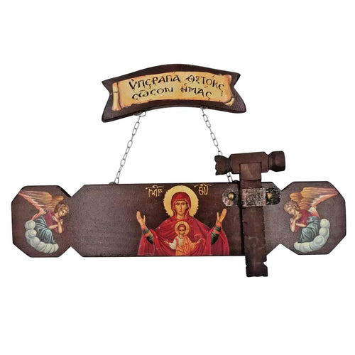 16" Greek Orthodox Monastic Handmade Semantron Wooden Clapper Virgin Mary Icon