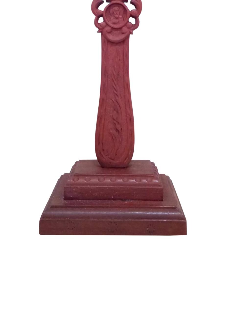 13" Carved Natural Wood Altar Cross Detached Stand Hand Blessing Cross 2 Sides 33.5cm