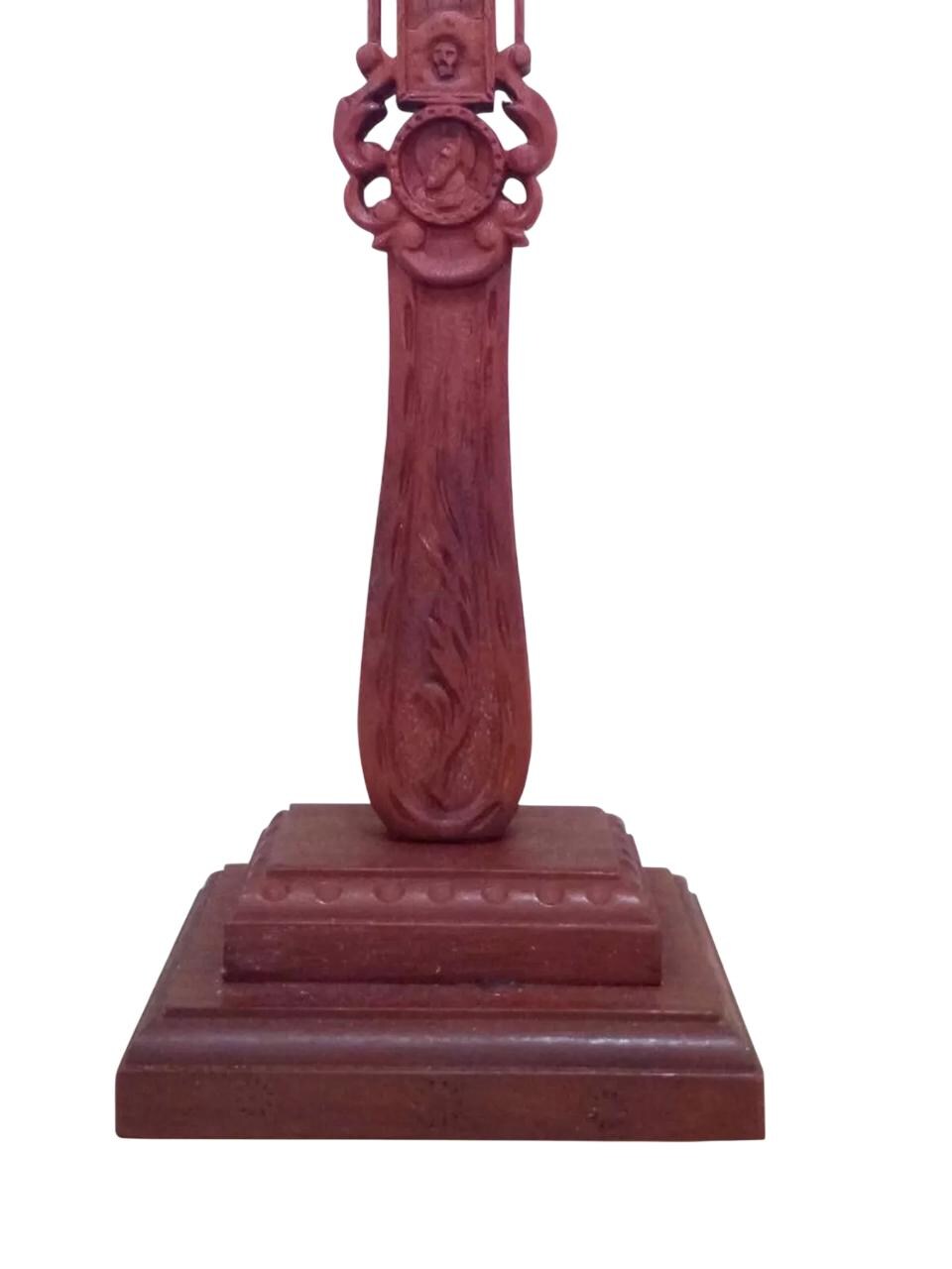 13" Carved Natural Wood Altar Cross Detached Stand Hand Blessing Cross 2 Sides 33.5cm