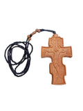 4" Natural Wood Carved Russian Orthodox Pectoral Cross with Beaded Chain 35"