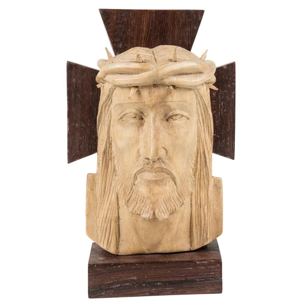 8" Religious Christian Handcarved Wooden Holy Face Jesus Standing Statue 20cm