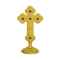 6 1/2" Engraved Gianniotiko Design Altar Stand Gold Plated Blessing Church Cross 16.5cm