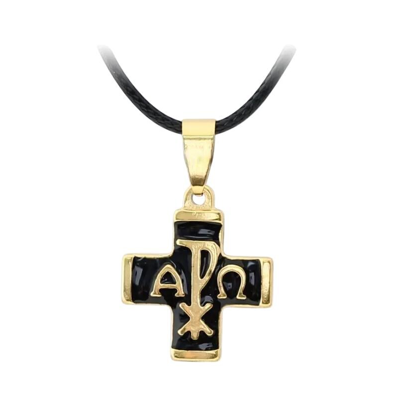 ΑΡΧΩ Traditional Byzantine Greek Black Enamel Pectoral Cross Necklace Pendant