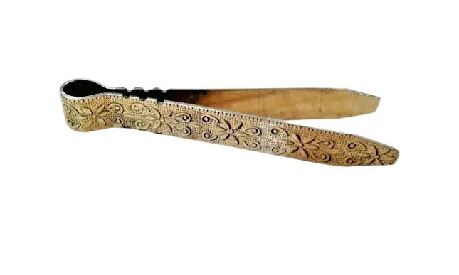 Handmade Greek Solid Brass Charcoal & Incense Tong Engraved Details 10.6cm-4.2"