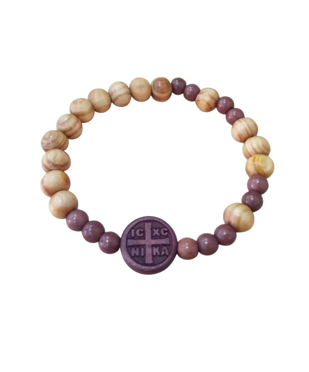 ICXC NIKA Wooden Beads Greek Byzantine Orthodox Prayer Rope Elastic Bracelet