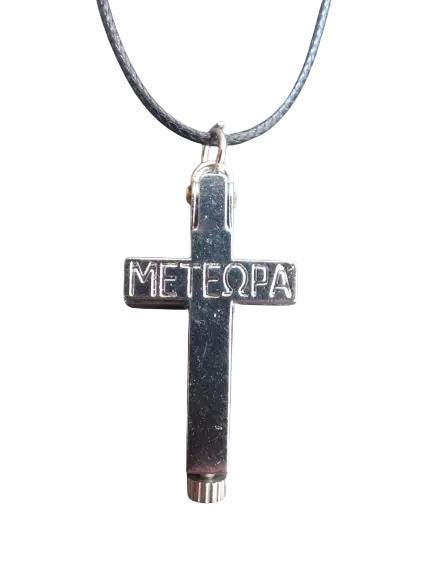 1 3/8" Greek Orthodox METEORA Crucifixion Reliquary Relic Case Pectoral Cross Pendant Necklace 3.4cm