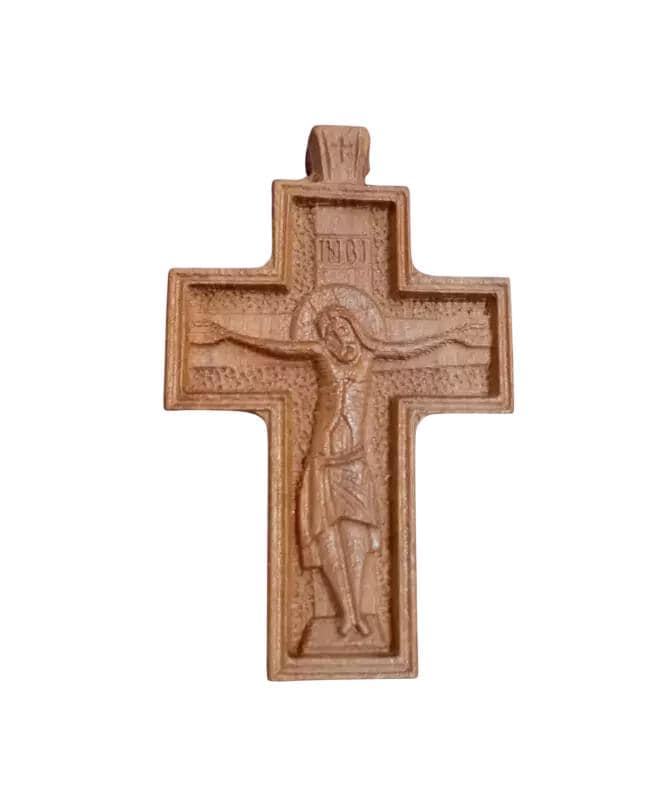 Mount Athos Wooden Orthodox Cross Necklace, Greek Christian Cross Pendant, Handcrafted Religious Gift for Men Women Baptism Easter