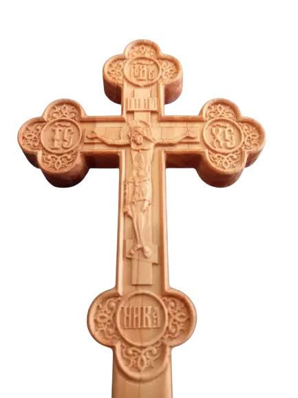 8 1/4" Russian Orthodox Hand Blessing Praying Cross Natural Wood Crucifix 21cm