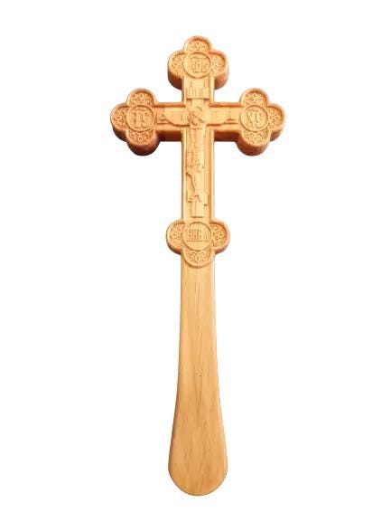 8 1/4" Russian Orthodox Hand Blessing Praying Cross Natural Wood Crucifix 21cm