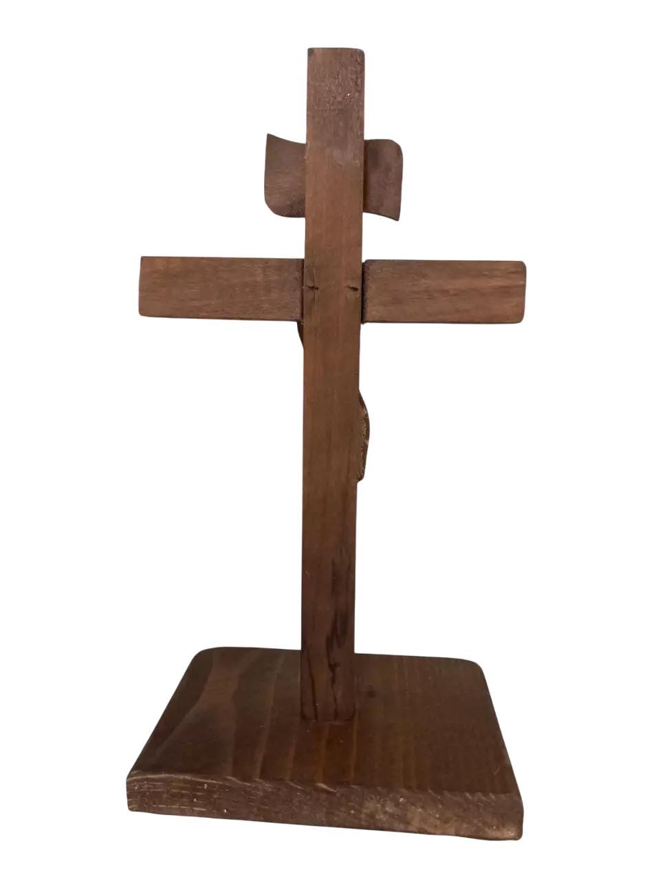 10" Standing Traditional Greek Orthodox Handmade Altar Prayer Corner Natural Wood Crucifix 25cm