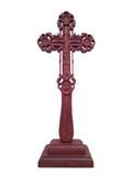 13" Carved Natural Wood Altar Cross Detached Stand Hand Blessing Cross 2 Sides 33.5cm