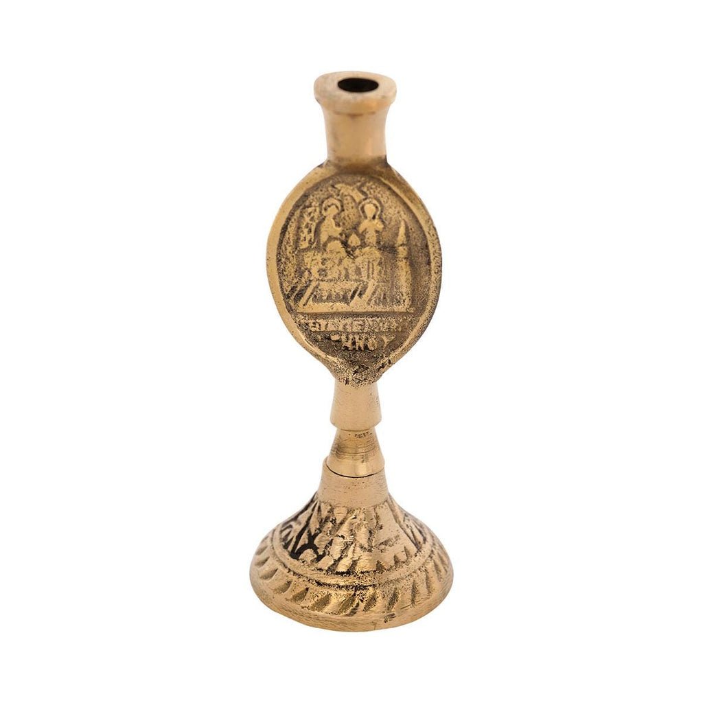 3 7/8" Panagia of Tinos  Theotokos & Jesus Christ Greek Candle Holder Engraved 2 Sides Orthodox Icons 10cm