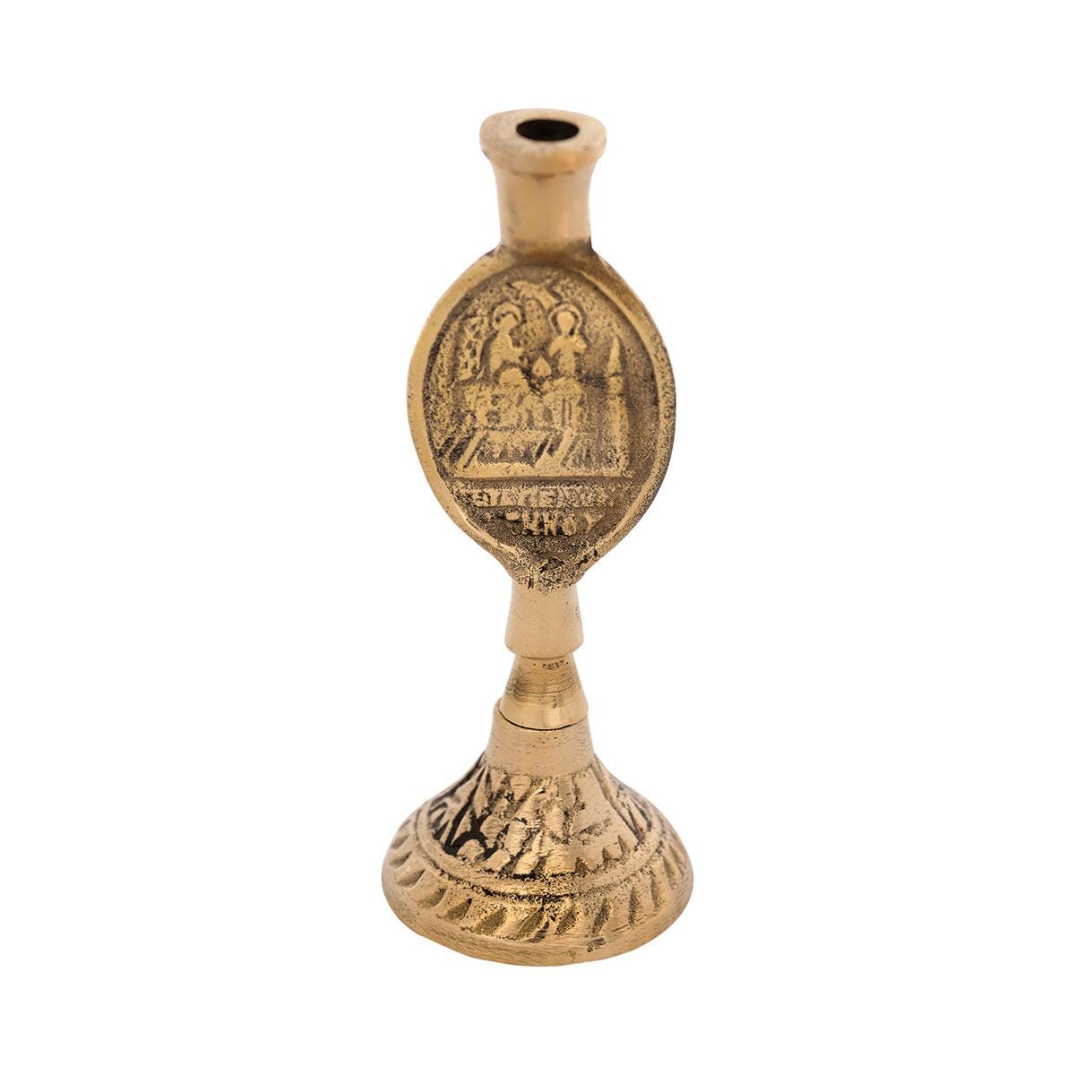 3 7/8" Panagia of Tinos  Theotokos & Jesus Christ Greek Candle Holder Engraved 2 Sides Orthodox Icons 10cm