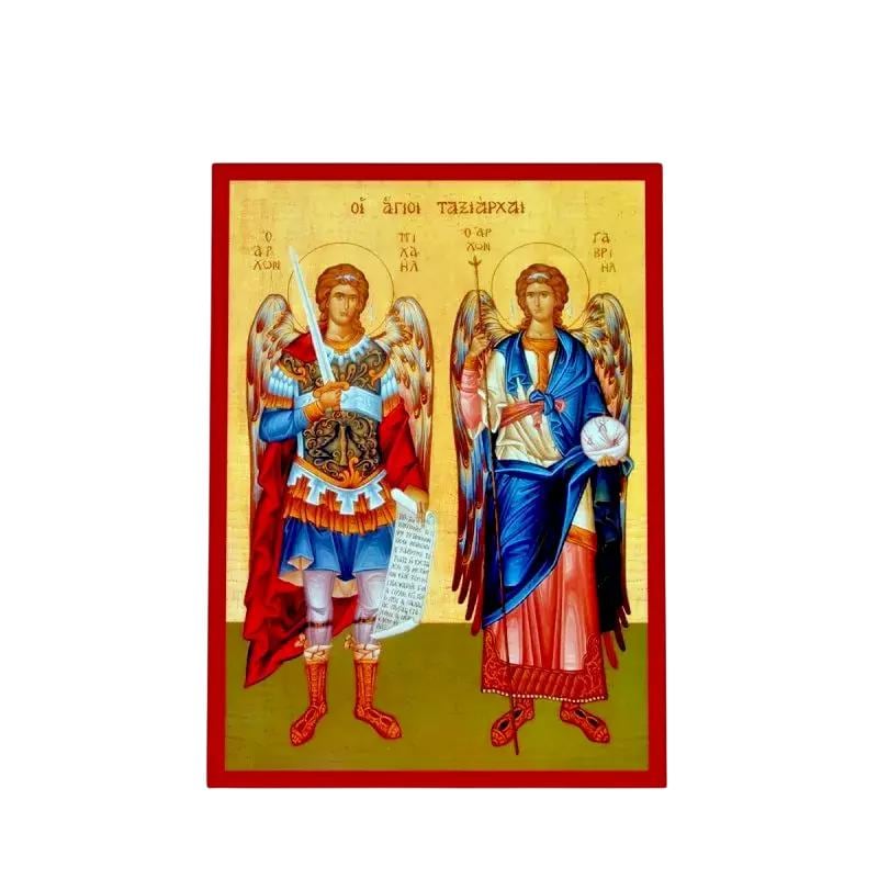 5 1/2" Archangels Saints Michael & Gabriel Greek Orthodox Byzantine Style Icon 14cm