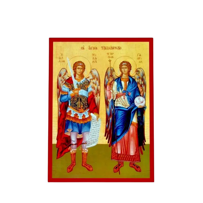 5 1/2" Archangels Saints Michael & Gabriel Greek Orthodox Byzantine Style Icon 14cm