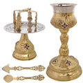12 1/2" Greek Orthodox Engraved Enamel Decorated Chalice Set 32cm