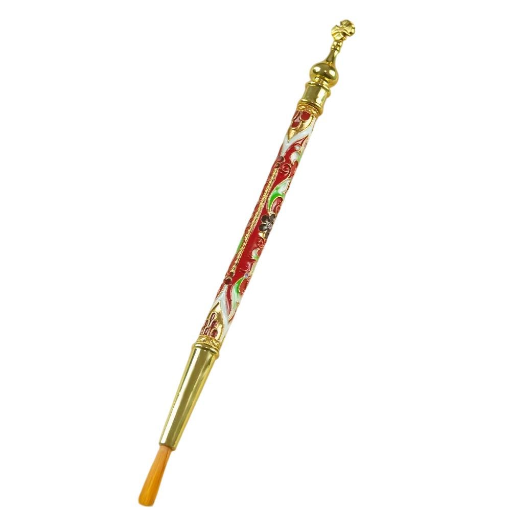 3 Pcs Set Gold Plated Colored Enamel Decorated Russian Style Orthodox Anointing Brush Holy Myrrh Oil Striuchtsa