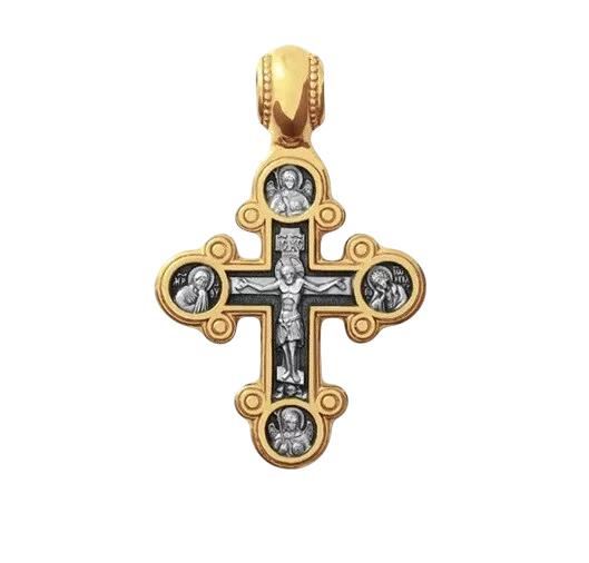 Sterling Silver 925 Gold Plated Russian Orthodox Style Crucifix Cross