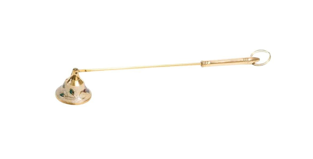 8.5" Handpainted Enamel Decorated Brass Belled Snuffer Candle Extinguisher 22cm