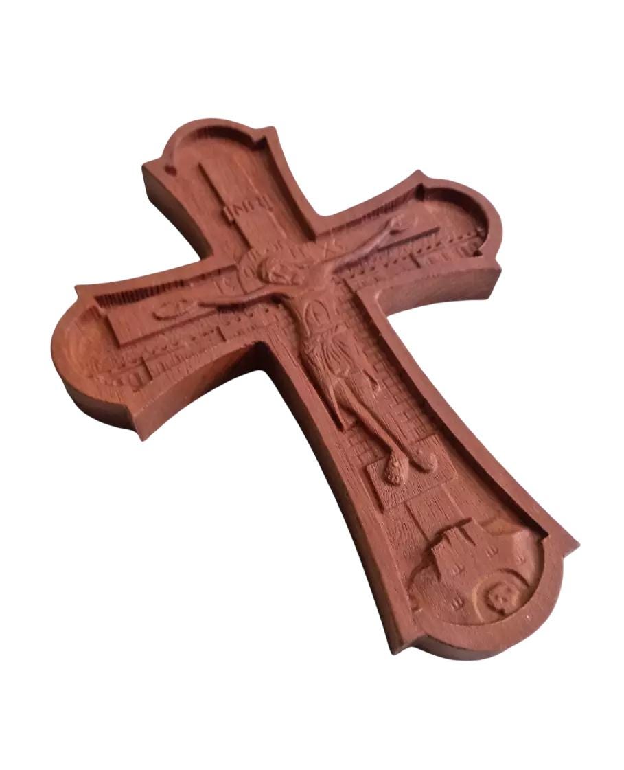 8" Wall Jesus Christ Byzantine Engraved Wooden Religious Cross Crucifix 20cm