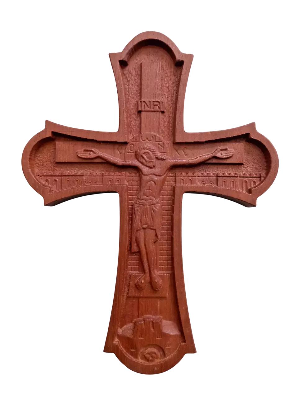 8" Wall Jesus Christ Byzantine Engraved Wooden Religious Cross Crucifix 20cm