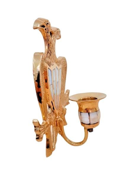 6.5" Byzantine Two-Headed Eagle Mother of Pearl Brass Wall Candlestick Holder 16cm