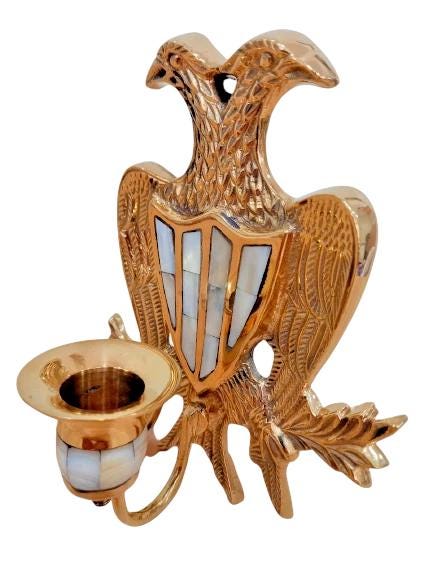 6.5" Byzantine Two-Headed Eagle Mother of Pearl Brass Wall Candlestick Holder 16cm