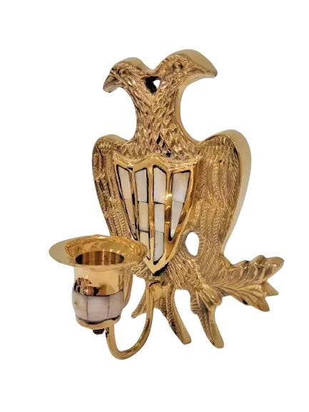 6.5" Byzantine Two-Headed Eagle Mother of Pearl Brass Wall Candlestick Holder 16cm