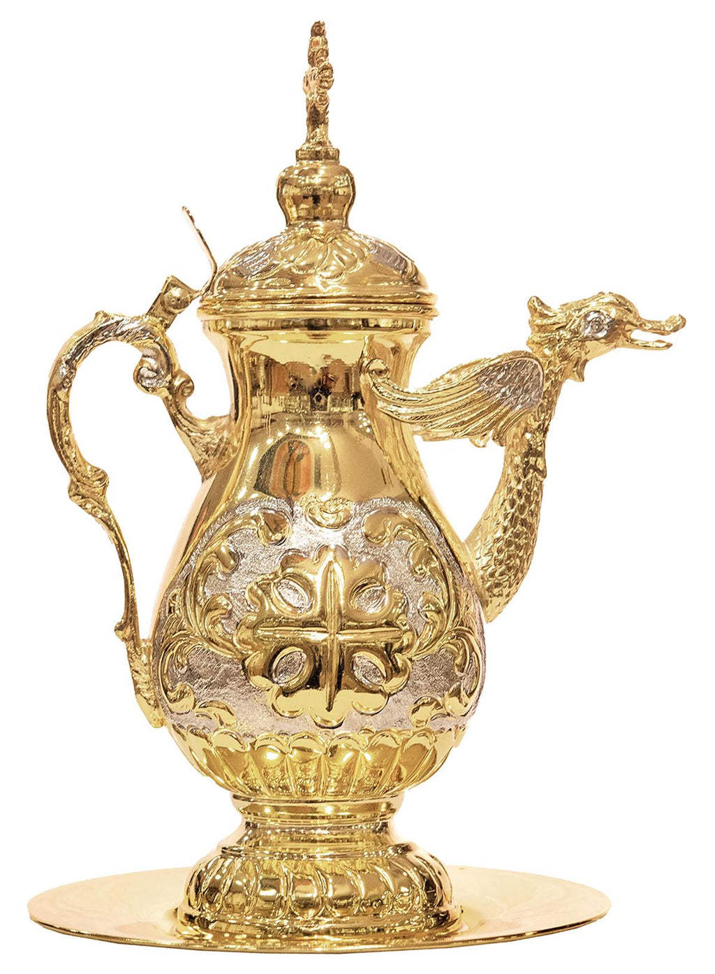 Greek Orthodox Gold Plated Brass Church Altar Zeon Jug & Plate for the Holy Communion Complete Set Top Quality