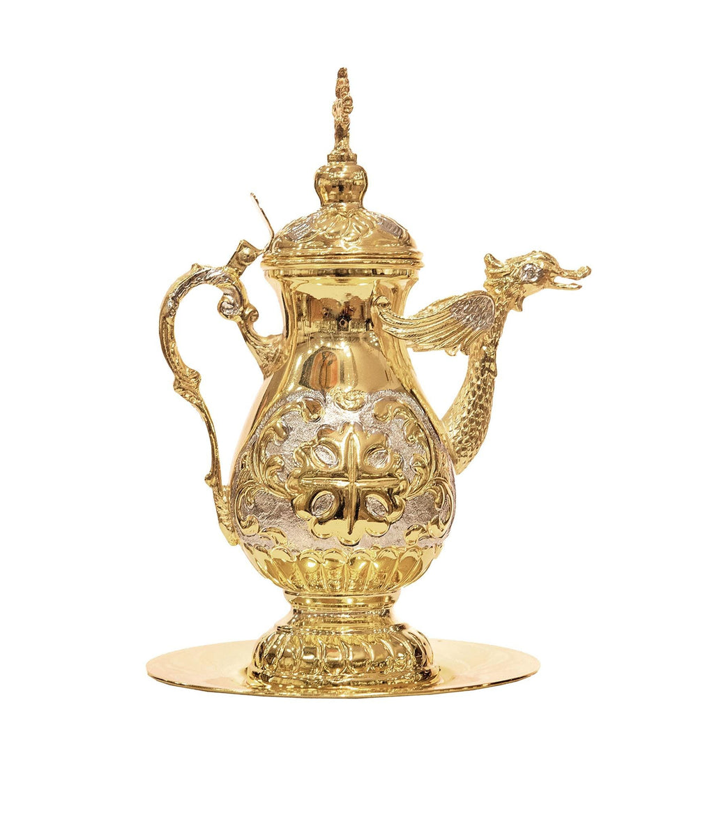 Greek Orthodox Gold Plated Brass Church Altar Zeon Jug & Plate for the Holy Communion Complete Set Top Quality