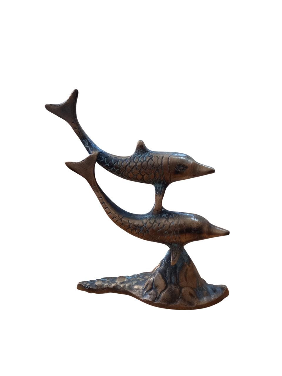 5 1/2" Vintage Dolphins Design Brass Figurine Nautical Beach Decor Art Statue 14cm