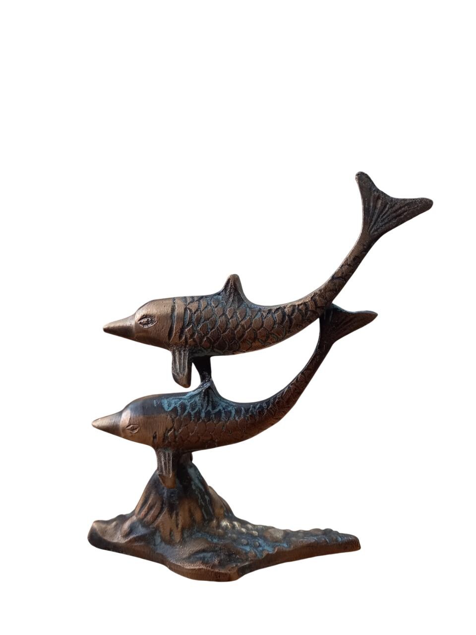 5 1/2" Vintage Dolphins Design Brass Figurine Nautical Beach Decor Art Statue 14cm