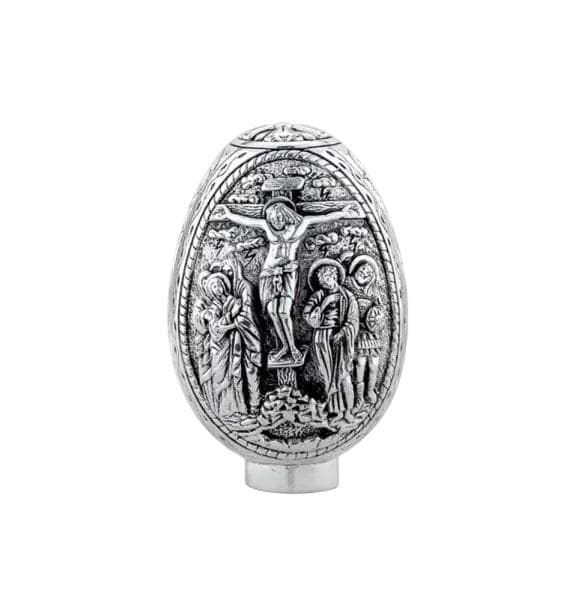 3 3/4" Pure Sterling Silver 2 Sides Crucifixion Resurrection Greek Orthodox Icons Handmade Fabergé Egg 9.5cm