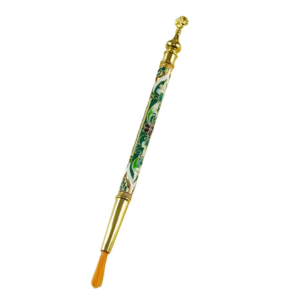3 Pcs Set Gold Plated Colored Enamel Decorated Russian Style Orthodox Anointing Brush Holy Myrrh Oil Striuchtsa