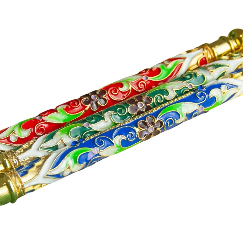 3 Pcs Set Gold Plated Colored Enamel Decorated Russian Style Orthodox Anointing Brush Holy Myrrh Oil Striuchtsa