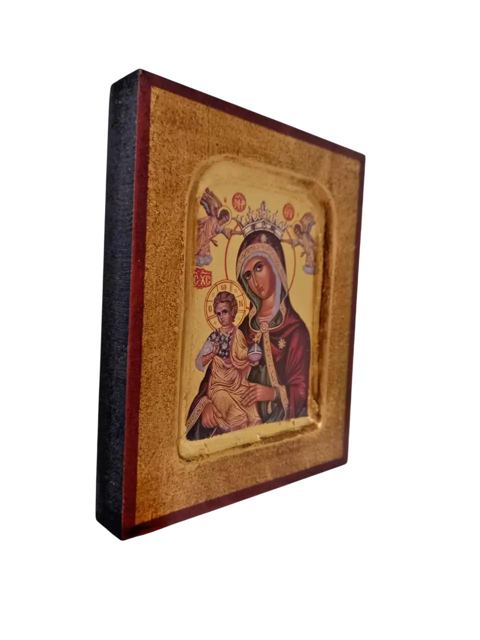 5" Virgin Mary Theotokos Holding Jesus Gold Leaning Traditional Orthodox Icon 12.5cm