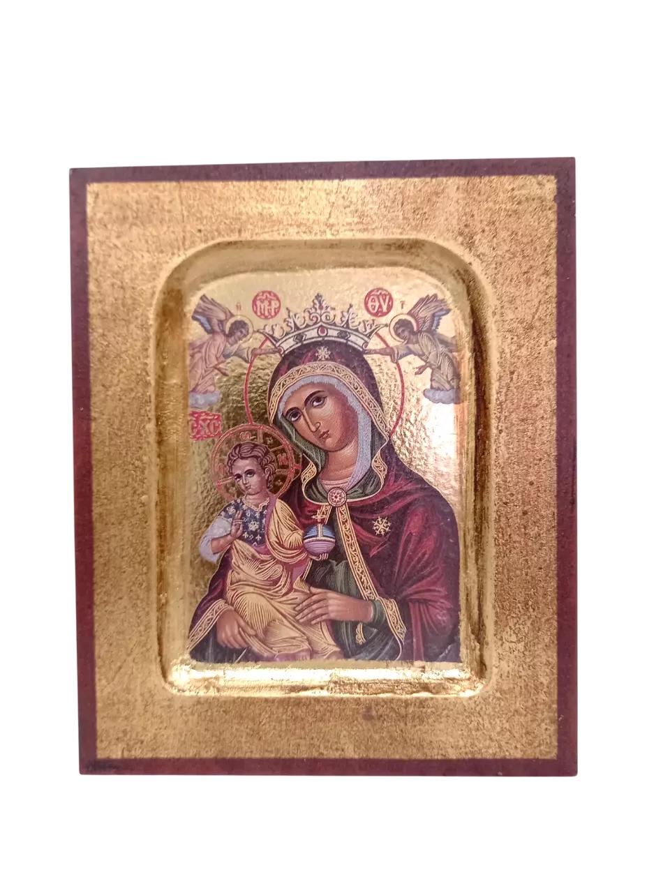 5" Virgin Mary Theotokos Holding Jesus Gold Leaning Traditional Orthodox Icon 12.5cm