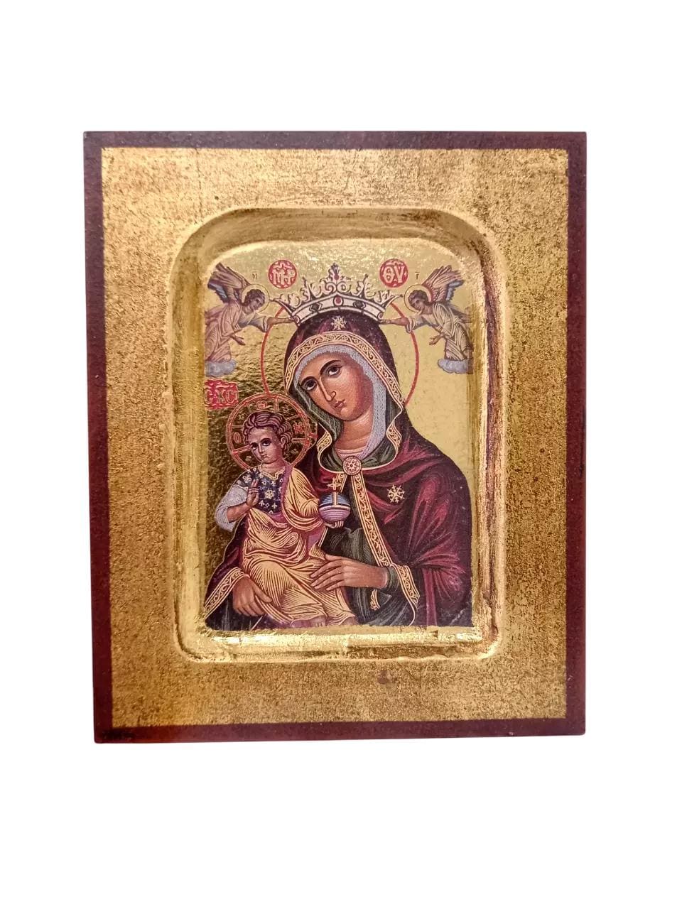 5" Virgin Mary Theotokos Holding Jesus Gold Leaning Traditional Orthodox Icon 12.5cm