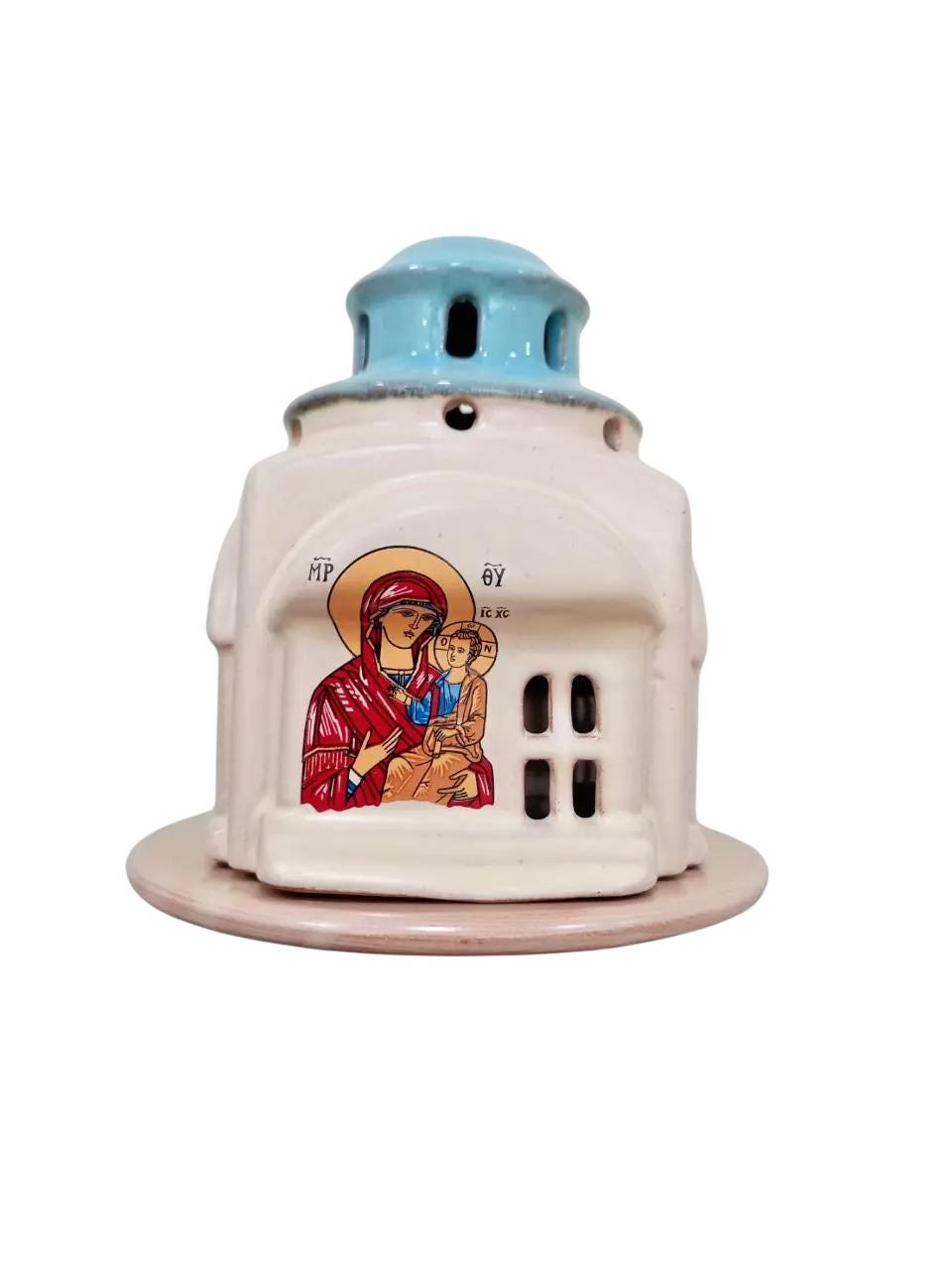 5" Greek Orthodox Byzantine Church Style Ceramic Standing Vigil Oil Lamp Lantern