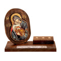 9 3/4" Greek Orthodox Handmade Natural Wood Pen Holder Theotokos Icon Workspace Desk Organizer 25cm