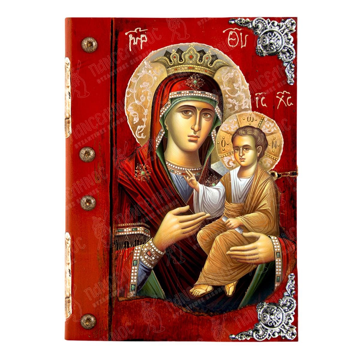Book Inspired Greek Orthodox Theotokos Jesus Natural Wood Icon Stand Alone Wall Mount Handcarved Unque Artwork